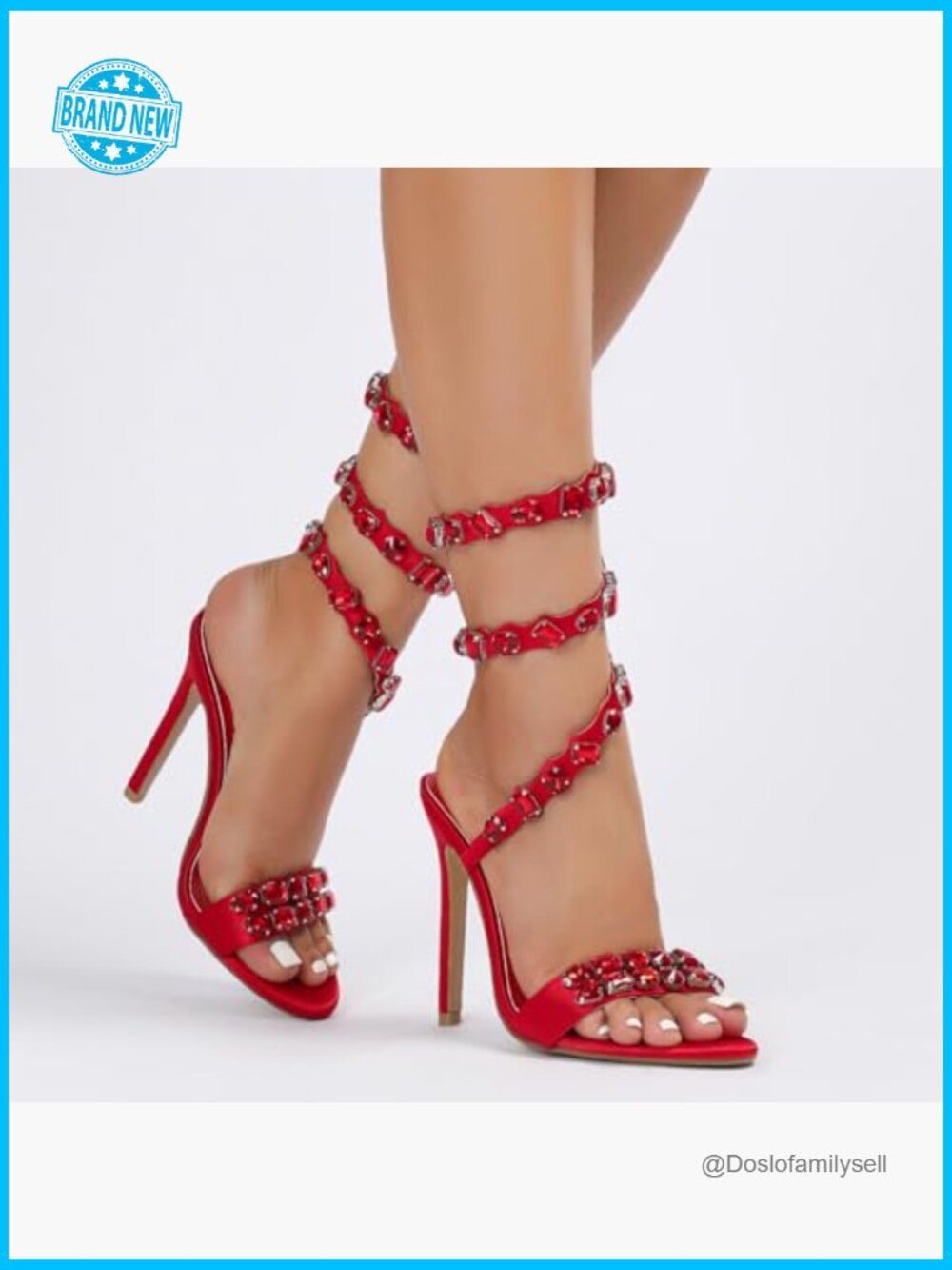 Rhinestone Studded Lace Up Stilettos Ankle Wrap High Heels Sandals Wedding - Picture 2 of 6